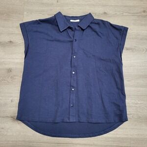 Known Supply Natural Navy Blue Organic Cotton Short Sleeve Button Shirt Medium